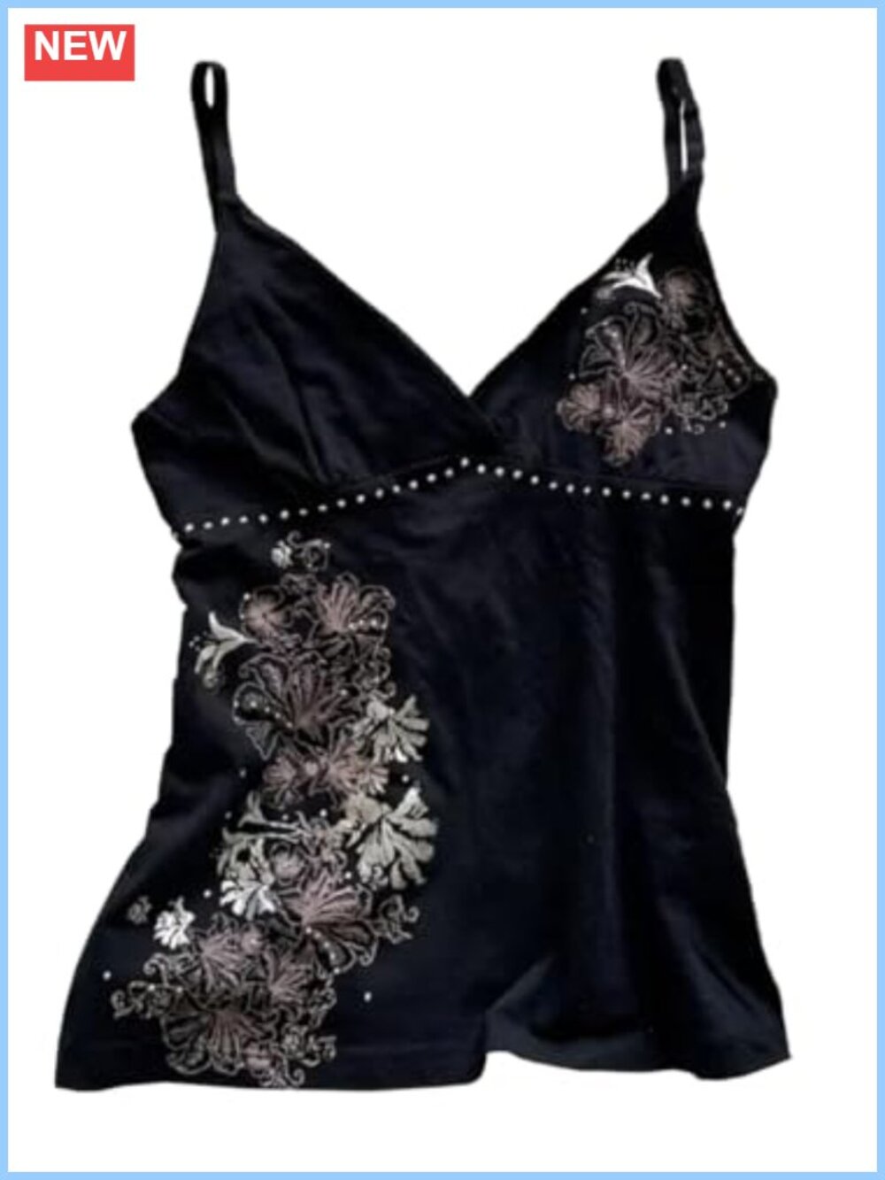 Y2K Grunge Floral Print Tank Top with Rhinestones Studs, Sexy